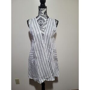 NWT P. Luca Milano Long Vest Duster Women M White‎ Black Striped New